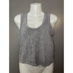 Pink Rose Tank Top Womens L/XL Gray Ribbed Scoop Neck Sleeveless Stretch Basic
